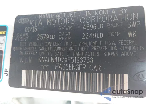 2015 Kia Cadenza Premium/Limited from USA, damaged, VIN KNALN4D7XF5193733